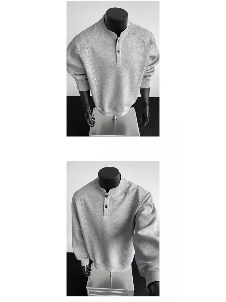 Henry Herren Halbhoher Kragen Sweatshirt: Herbst/Winter Trendiges Langarm-Oberteil, Amerikanischer Cleanfit, Ohne Kapuze.