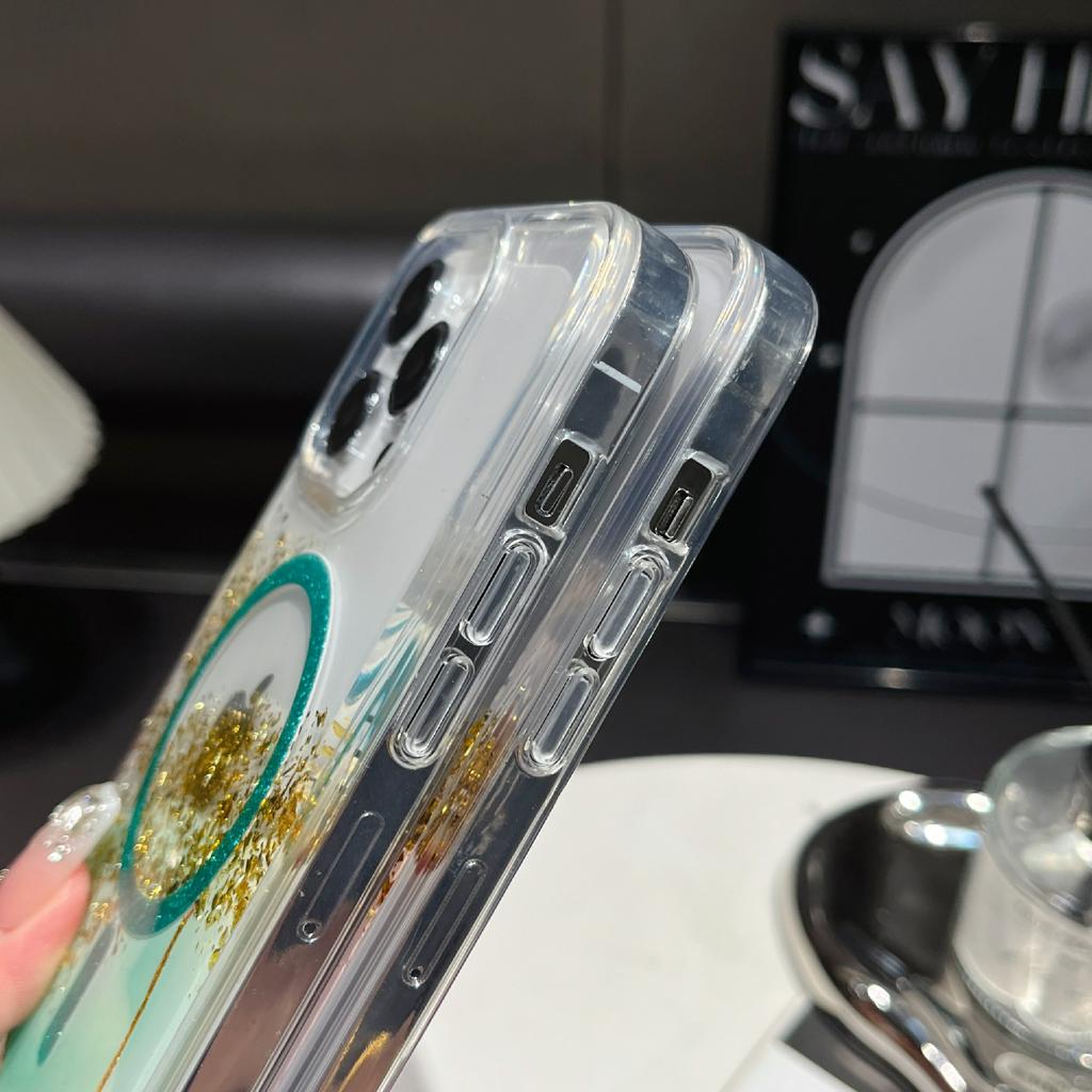 For iPhone 16 Pro Case Rhinestone Decor Wave Frame TPU Phone Cover with Leopard Print Glitter