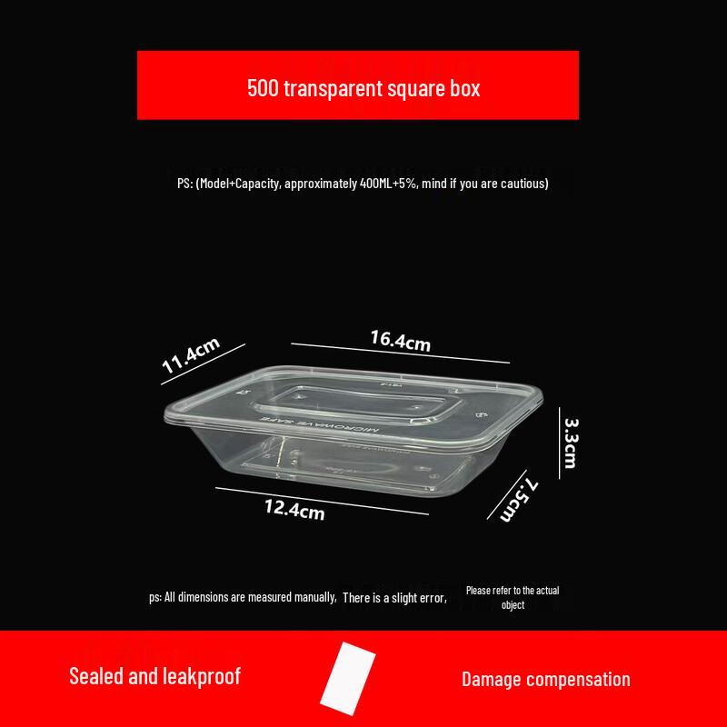 Disposable Rectangular Plastic Meal Box with Lid