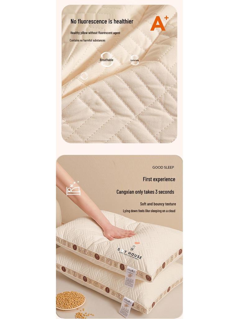 Antibacterial Soybean Fiber Neck Support Pillow for Adults - Ideal for Dormitory, Hotel, and Home Use