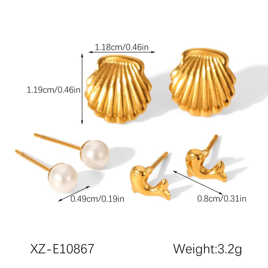 European & American Diamond-Studded Stainless Steel Earrings: Luxury Pearl & Zircon Non-Fading Titanium Steel Stud Set for Women