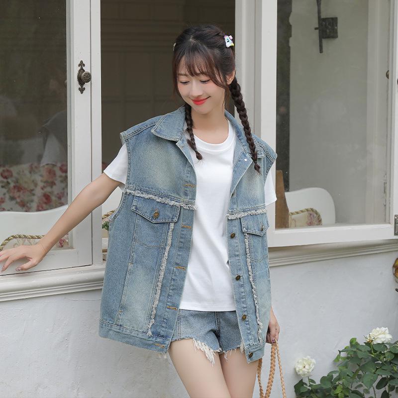 Women's 2026 Korean Style Blue Denim Vest - Loose, Sleeveless Fashion Layering Outerwear