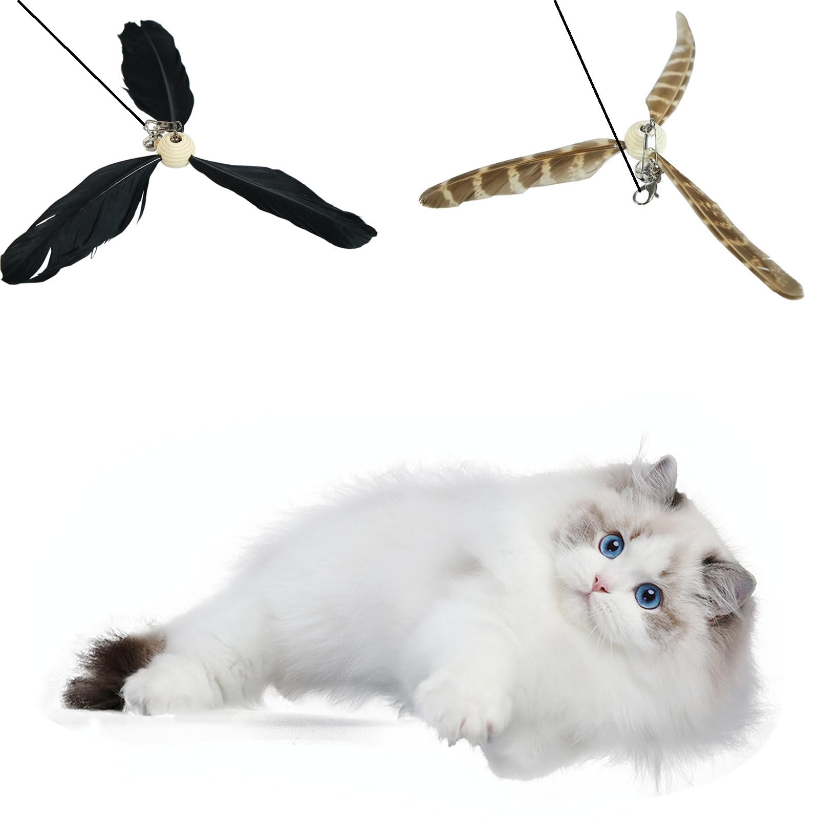 

3 of Ni Cat Toy Feather Replacement Cat Teaser Popular (Feather Windmill) Fishing Rod (1) Replacement Feathers (2)