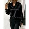 New Spring and Autumn Loose V-neck Office Womens Blouse Simple Long Sleeved Shirt Fashion Casual Solid Color Elegant Clothing