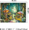 Blacklight Mushroom Tapestry UV Reactive Misty Forest Landscape Tapestry Fantasy Fairy Wonderland Butterflies Wall Hanging Water
