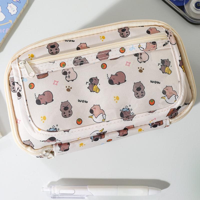 1Pcs Large Capacity Capibala Pen Bag Stationery Storage Bag High Quality Kapibara Cartoon Pencil Case With Flip Top