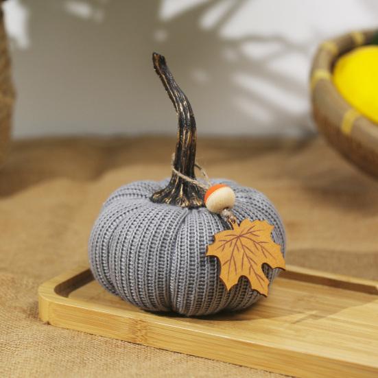 Mini Strikkede Gresskar Skrivebordspynt Høststoff Kunstige Gresskar Håndverk for Høst Takkefest Innhøstingsfestival Halloween Hjemmedekor