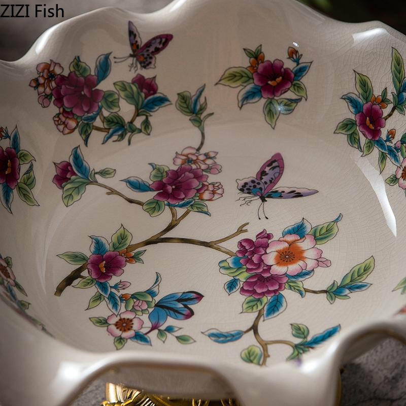 Classical Blue Flower Pattern Fruit Bowl Storage Trays Snack Dessert Plate High Footed Fruits Plate Coffee Table Fruits Tray