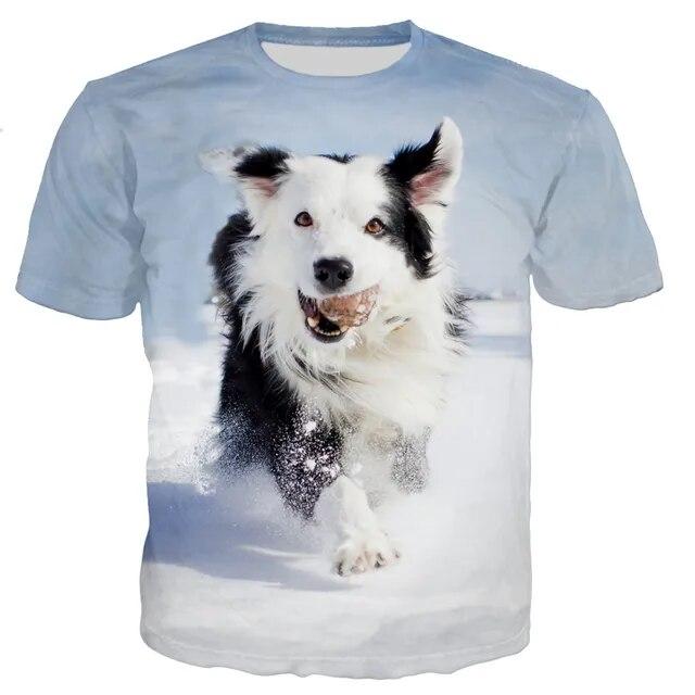 3D Leisure Printing Border Collie New Fashion Men/women T Shirt Tops Short Sleeve T-Shirt