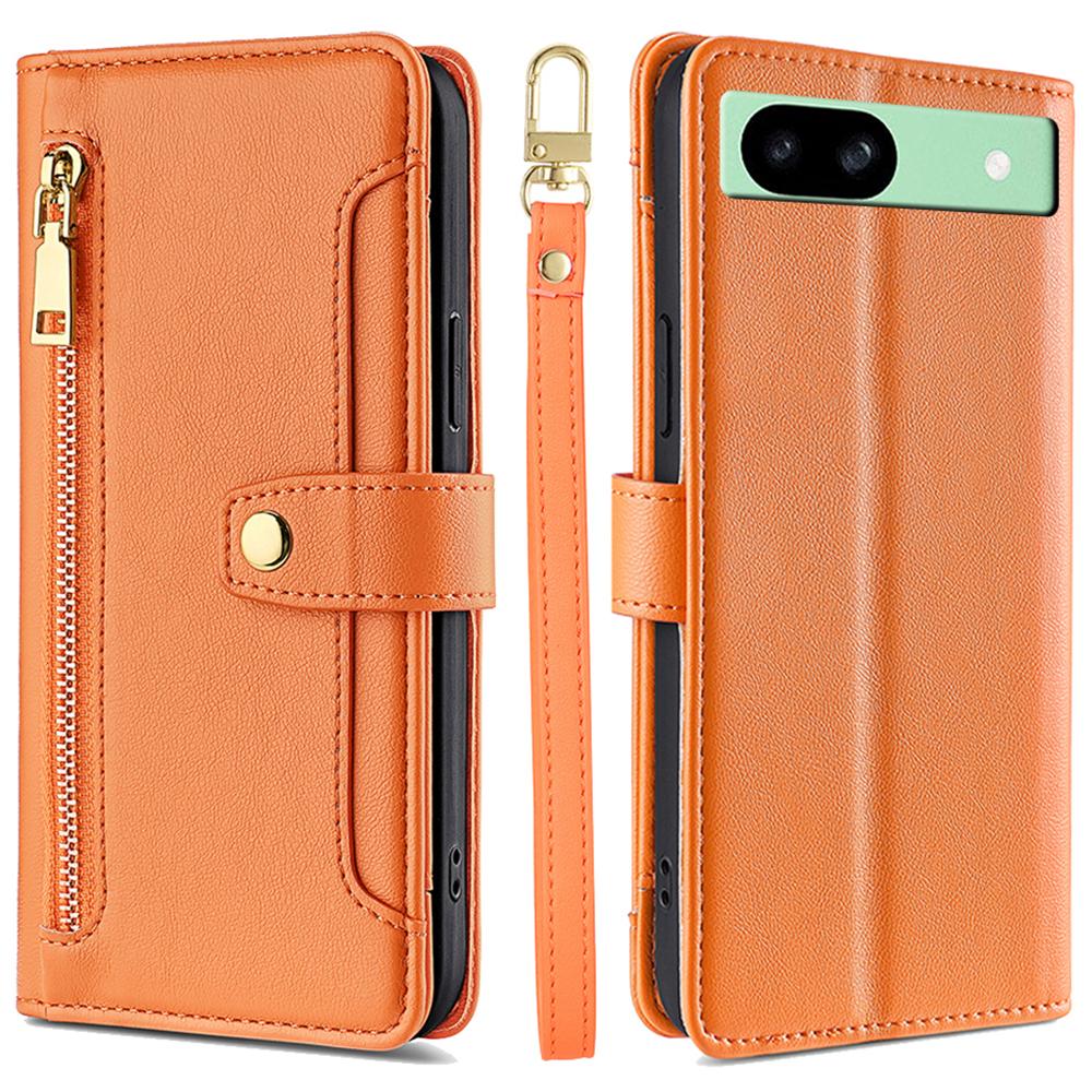 For Google Pixel 8a Phone Case PU Leather Protective Cover with Zipper Wallet
