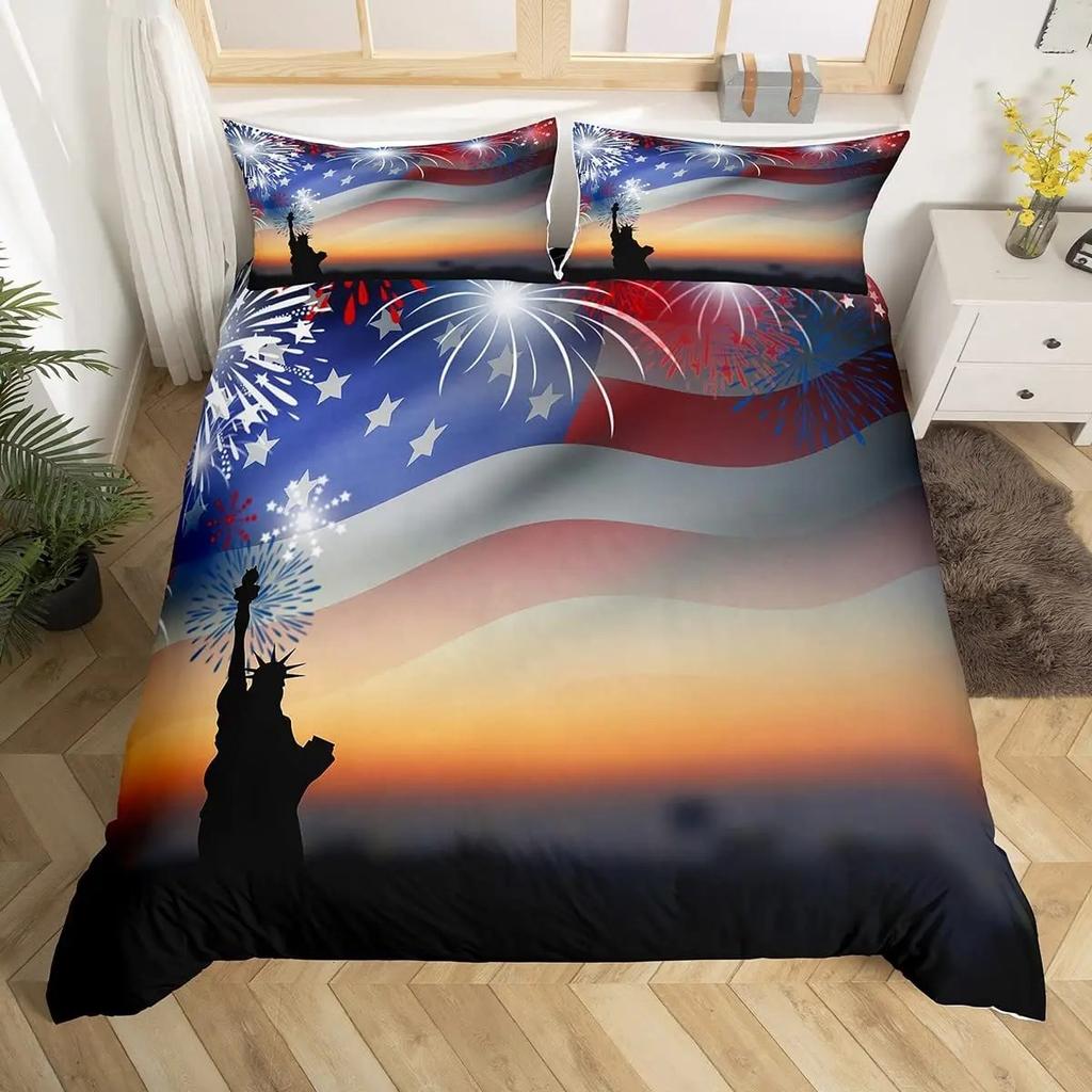 Fireworks Duvet Cover Fantasy Castle Bedding Set Prague Cityscape Comforter Cover Microfiber Magical Psychedelic Flowers Bed Set