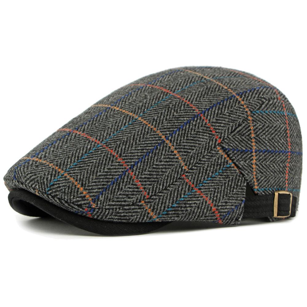HT4909 Beret Cap Spring Autumn Winter Wool Hat Artist Painter Plaid Beret Hat Male Female Ivy Flat Cap Adjustable Mens Berets