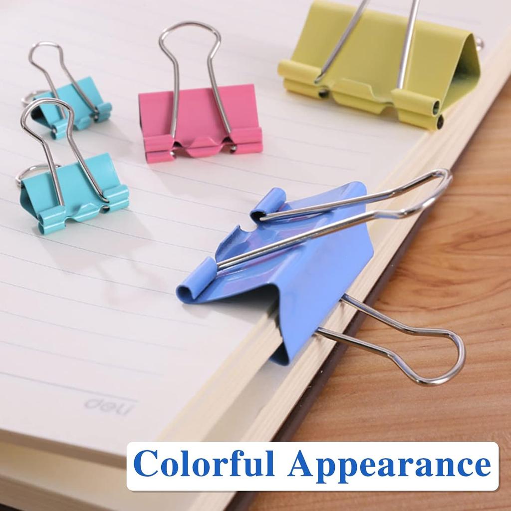 OWLKELA 100 Pcs Colored Binder Clips, Paper Clamps, Paper Binder Clip, Assorted Sizes, Metal Colorful Binder Clips, Ideal for Office, Home and School