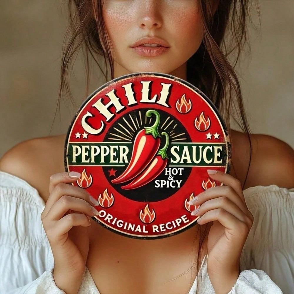 Retro Spicy Chili Pepper Metal Tin Sign 8x8 Inch Vintage Wall Art For Kitchen Diner Home Bar Man Cave Pub Cafe Decor