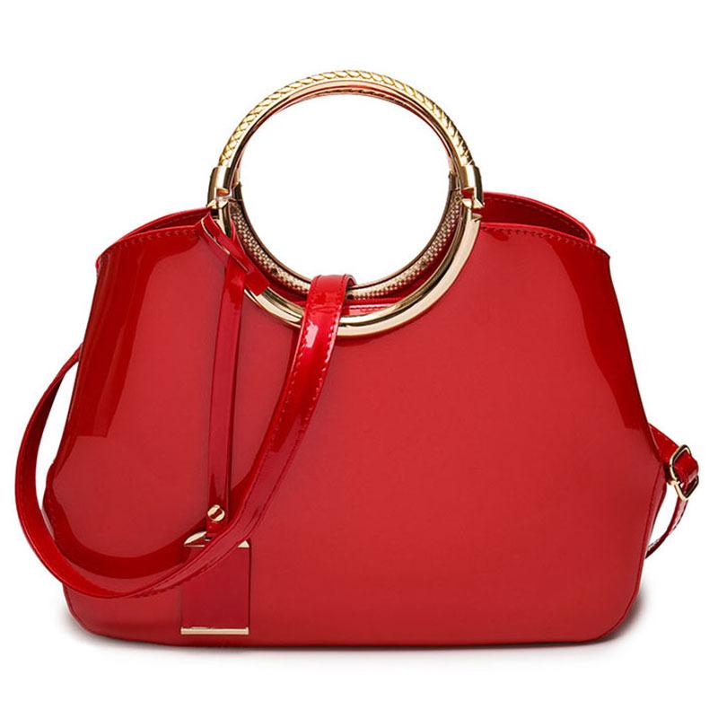 European and American New Trend Glossy Patent Leather Carrying Ring Women's Bag Crossbody Portable Shoulder Bag
