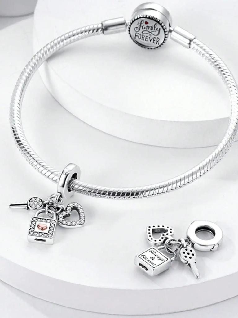 Charms Plata Copper Colors Sweet Diamond Heart Beads Charm Pendant For Original Bracelet For Women Diy Jewelry Love Gift