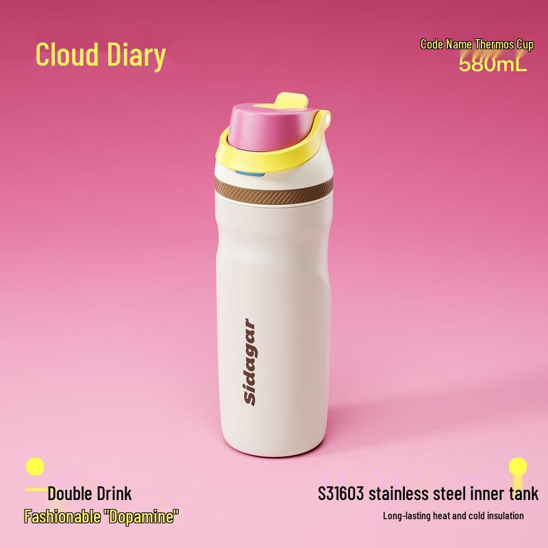 Стильная термобутылка с двумя отделениями и трубочкой 580ML