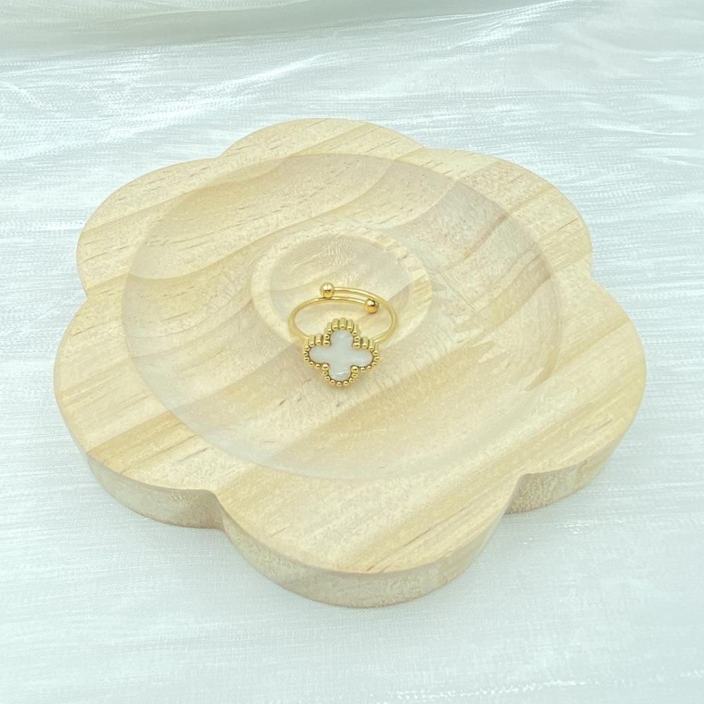 Anillo de Trébol de Cuatro Hojas de Moda de 13 mm Acero de Titanio Dulce Anillo Abierto de Trébol de Cuatro Hojas para Mujer