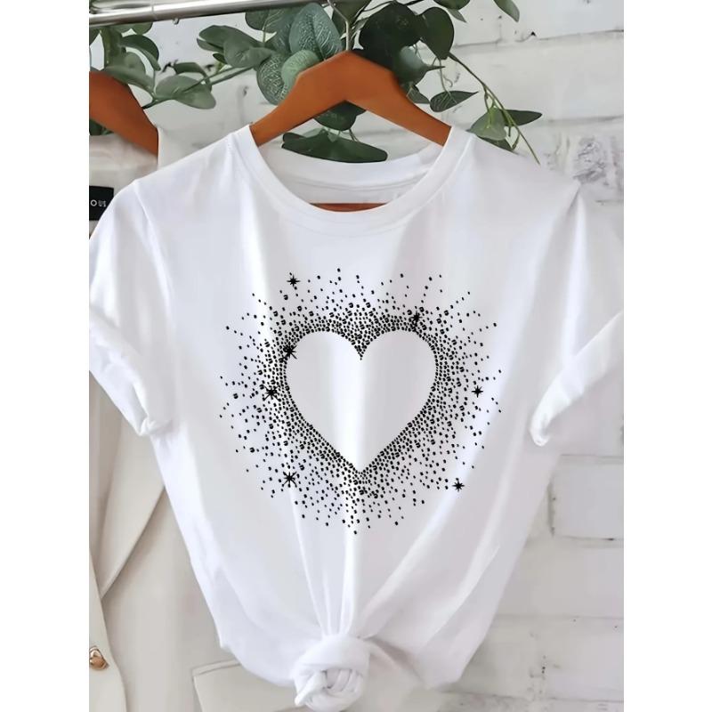 Short Sleeve Crown Letter Print Crew Neck T-Shirt for Spring & Summer Casual Women's Clothing