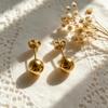 Gold-Electroplated Round Bead Stud Earrings with 6/4mm Bean Shape and Pendant, DIY Stainless Steel Post, Includes Earring Backs.