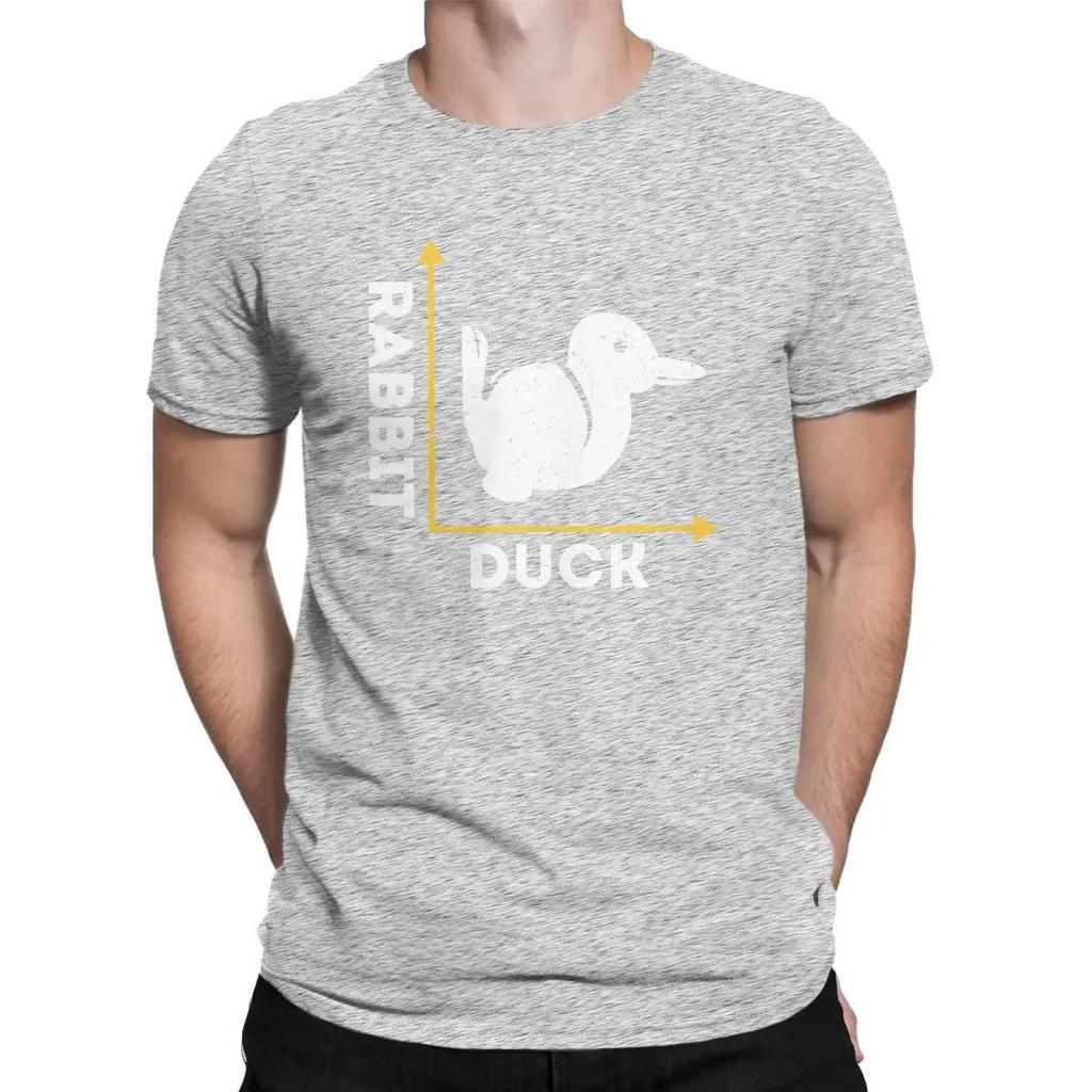 Brain Teaser Duck Rabbit Optical Illusion Duck or Rabbit T-Shirts Men Amazing Pure Cotton Tees Tshirt Original Clothing