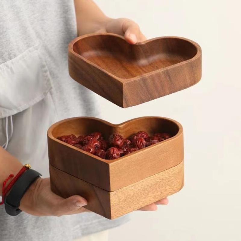 Heart Candy Dish in Wood Finish, Open Serving Tray for Sweet Display, Coffee Table Accent, Dining Tables and Anniversary Table Styling
