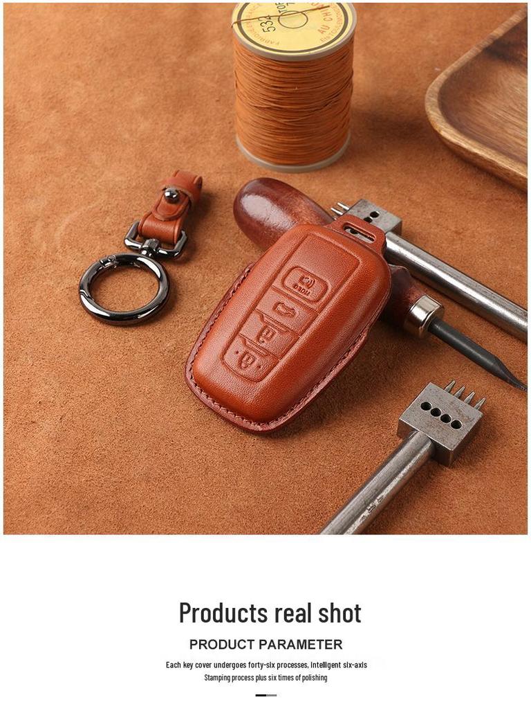 Genuine Leather Retro Key Case for 2021 Toyota Avalon Hybrid