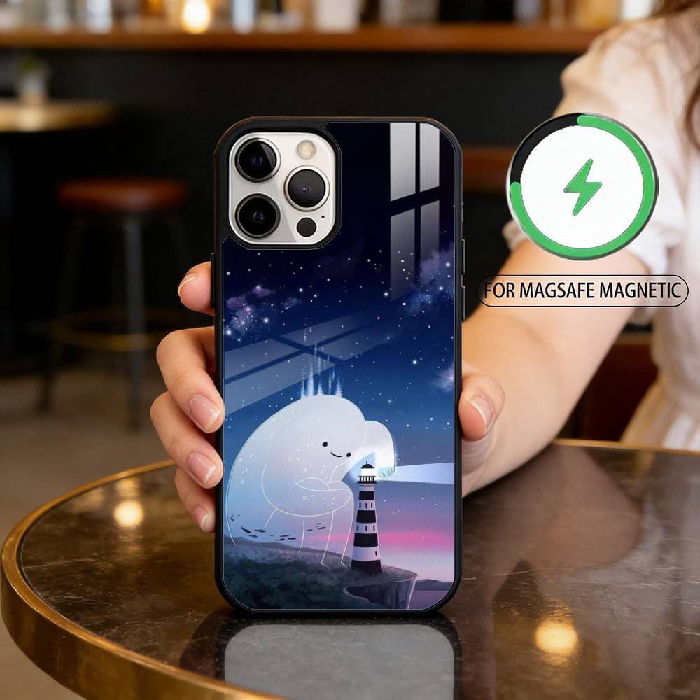 Cartoon Art Lighthouse Magnetic For Magsafe Wireless Charging Phone Case For iPhone17,16,15,14,13,12,11 Plus,Pro Max