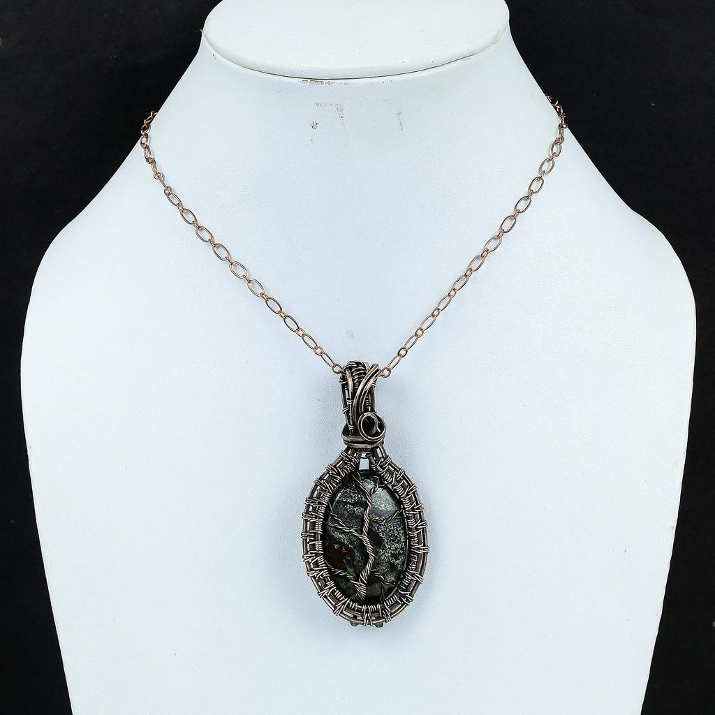 Tree Of Life Dragon Blood Jasper Gemstone Handmade Jewelry Pure Copper Wire Wrap Pendant