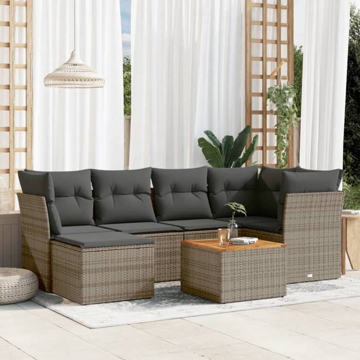 VidaXL Garden Lounge Set with Cushions 7 Pcs, Patio Sofas, Patio Furniture Set, Outdoor Furniture, Grey 3256081