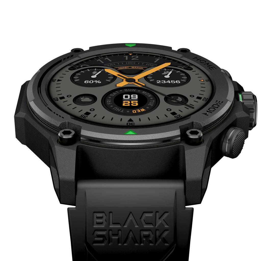 Black Shark GS3 1.43-inch Touchscreen Outdoor Sports Smartwatch with GPS,Bluetooth Connectivity,wireless charging,AI Watch Face,and Detachable Strap.