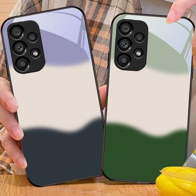 Dreifarbiger Farbverlauf für Samsung Galaxy S 8 9 10 20 Plus 21 FE 22 23 24 Ultra S7 Edge Schwarz Gehärtetes Glas Handyhülle Hartschale