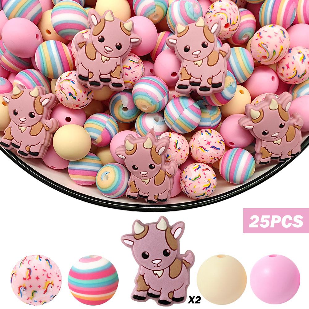 

25PCS calf and pony silicone bead set, perfect for DIY handmade crafts such as keychains, necklaces, bracelets, etc