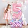 Rainbow Transparent Colorful Bow Balloon Set with 32 inch Pink Digital Balloon 0-9 for Anniversary Birthday Party Decoration