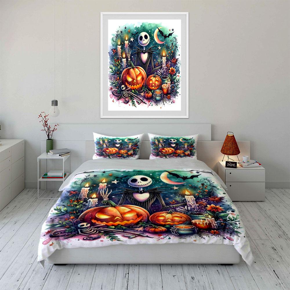 Halloween Jack-O'-Lantern Scene Bedding Duvet Cover Set Duvet Cover Pillowcases  (1*Duvet Cover 2*Pillowcases, Without Duvet Insert)