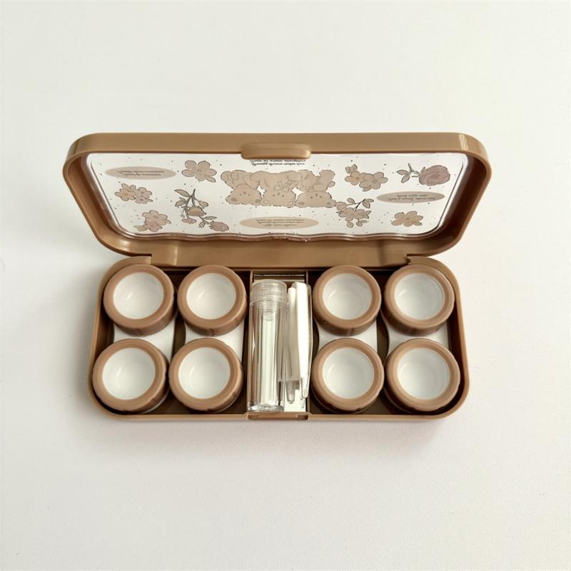 Cute Cartoon Bear Contact Lens Storage Case With Mirror Portable Contact Lens Container Box For Travel Outdoor Organizer Tool