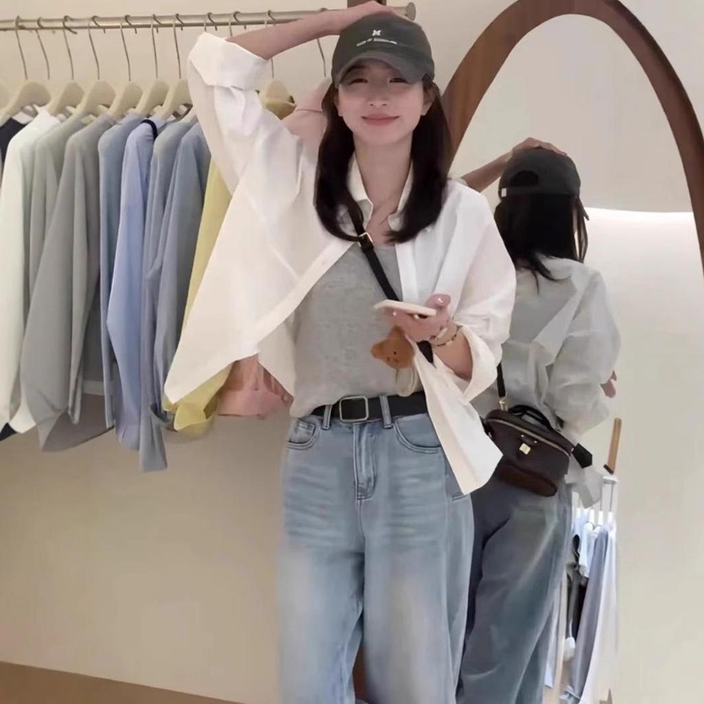 Korean Style Lapel Short Shirt for Women - 2025 Spring Fashion, Petite Casual, Loose Slimming Top