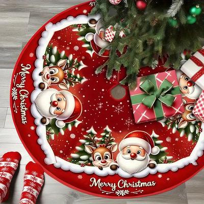 Santa Claus Christmas Tree Skirt, Reindeer Pattern, Christmas Tree Skirt Cushion for Festive Decoration