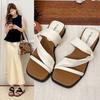Fashion 2025 Summer New Women's Outdoor Slippers Square Toe Low Heel Retro Casual Daily Office Beach Vacation Ladies Slip-On Sandals