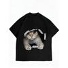 Damen Casual T-Shirt Schwarze Katze Print 3D Effekt Grafik-T-Shirt Für Tägliches Tragen Und Ausgehen