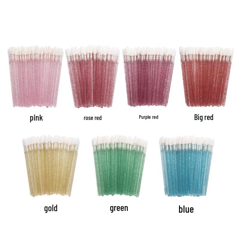 Packung mit 50 Einweg-Lippenpinseln mit Kristallgriff - Tragbare beflockte Lippenstift-Applikatoren