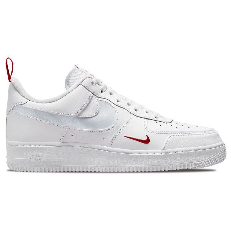 Nike Air Force 1 Low Cut Out Swoosh Weiß University Red Metallisches Silber DO6709-100