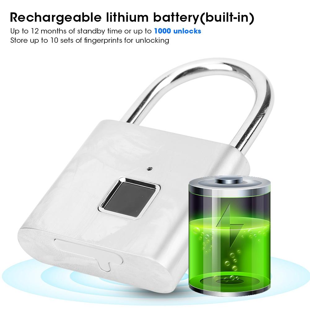 Smart Fingerprint Padlock USB Re able Security LED Lock for Backpack Luggage Cabinet