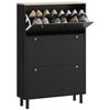 Shoe Cabinet 24 Pairs Narrow Shoe Cupboard With 3 Flip Drawers Adjustable Shelves Black