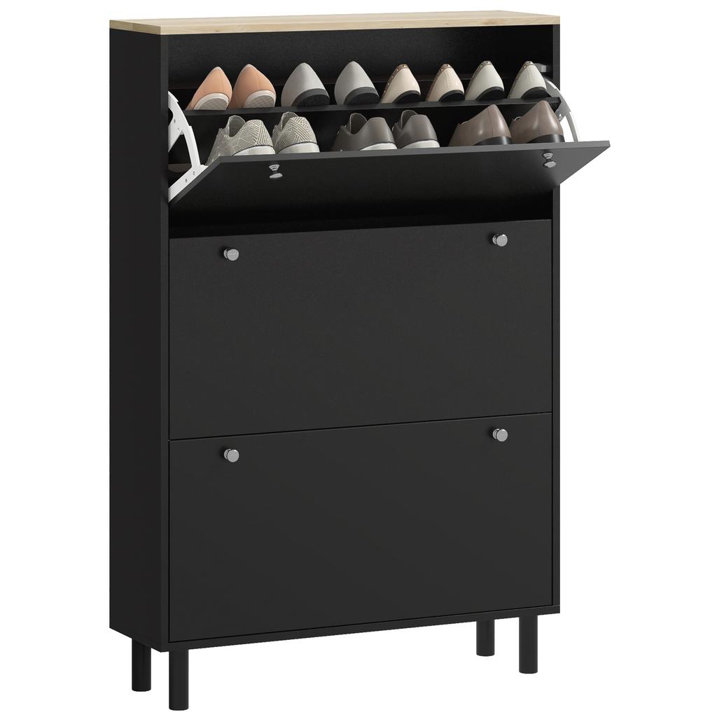Shoe Cabinet for 24 Pairs, Narrow Shoe Cabinet with 3 Flip Drawers, Adjustable Shelves, Black