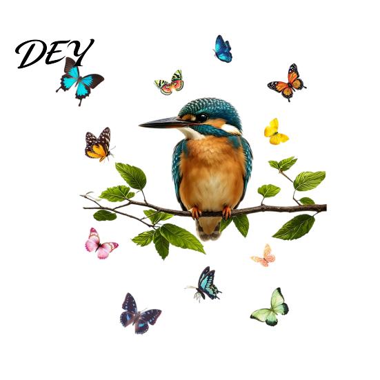 Floral Bird Glass Clings 2Pcs Forest Style Static Window Clings, Colorful Butterfly Branch Wall Stickers, Theme Stickers Waterproof Removable A