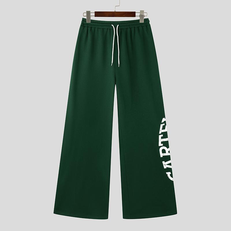 

INCERUN мужские эластичные талии шнурок печати свободные широкие брюки повседневные спортивные брюки 4XL зелёный