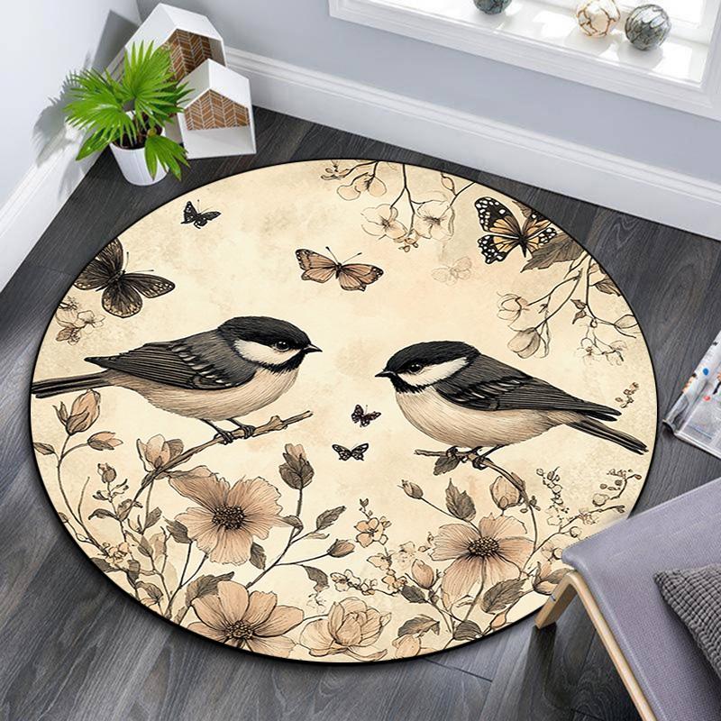 Birds Round Area Rug,Carpet Rug for Living Room Bedroom Sofa Playroom Decor,Non-slip Floor Mat