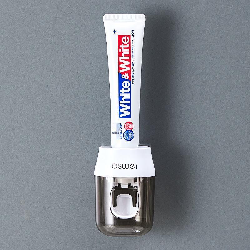 

Automatic Toothpaste Squeezer & Wall-Mounted Toothbrush Holder - No Drill, Child-Friendly Storage Rack