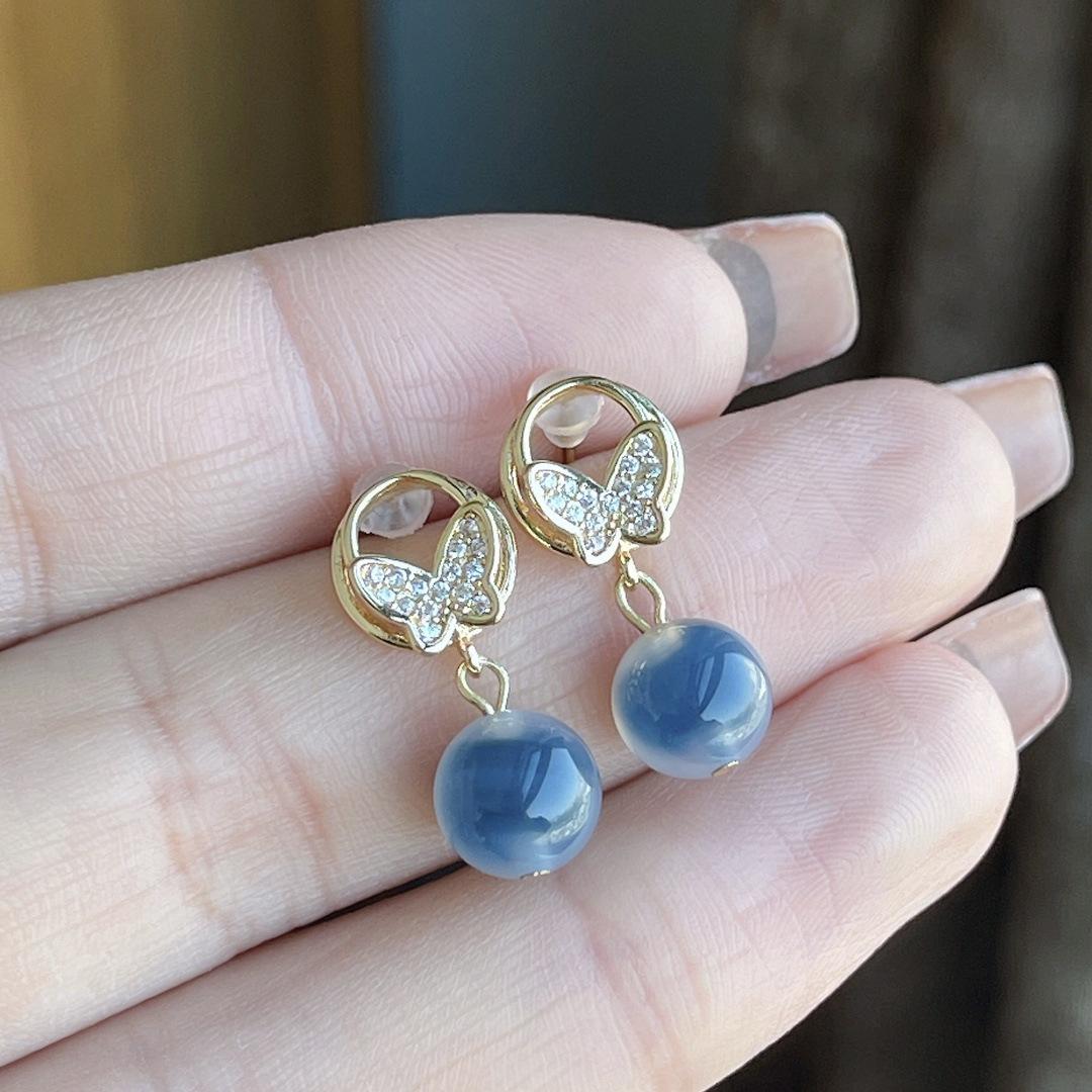 Sky Blue Agate Heart Ring with S925 Silver Bean Ring - Simple, Fresh Gift.